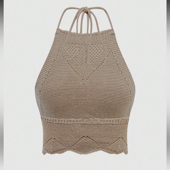 Tops - Tan Knit Halter Top